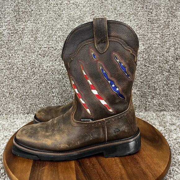 Mens Size 11 EW Wolverine Rancher Claw Wellington Work Boots American Flag READ - Picture 4 of 13